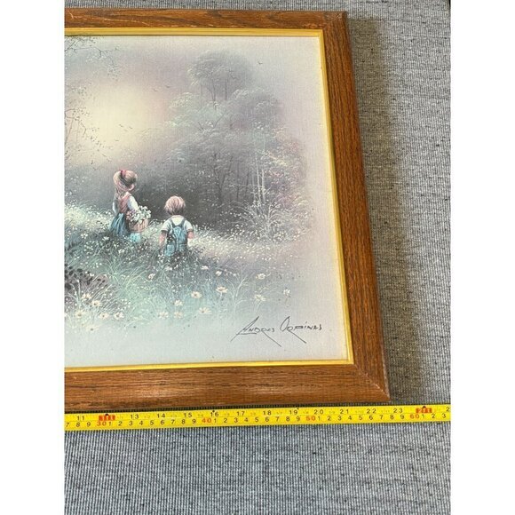 Vintage Andres Orpinas Art Print, Boy and Girl Collecting Flowers Wall Decor - Picture 5 of 16